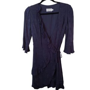 Line & Dot Ruffle Wrap Fully Lined Mini Dress
